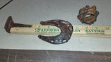 Antique Wrought Iron Relics Lot 3" Vtg Pony Horseshoe T-Spike & Cast Iron Sleeve