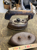 Antique Cast Metal Sad Irons Lot 3 Cordless Coal Garment Pressing Stove Handle