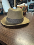 Vintage Olive Felt Fedora Hat with Plaid Band for Unisex Adults - Pre-owned