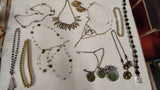 Vintage Costume Jewelry Lot Estate Necklaces Earrings Green Gold Silver Tone