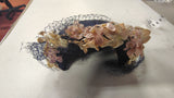 Vintage 1950s Black Woven Straw Half Hat Juliet Cap Floral Millinery Net Veil