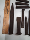 Vintage Blacksmith Tool Lot Forged Chisels Punches Drift Pins Splitting Wedges