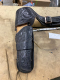 Black Leather Cowboy Gun Holster Waist Belt Pistol Revolver Hand tooled 38 22cal