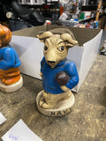 50's Vtg Navy Ram Goat Coin Bank Figurine Blue Sweater College Football Decor