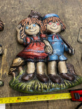 Vintage Raggedy Ann and Andy Ceramic Wall Hanging Plaques Set of 2