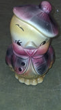 Rare 1950s American Bisque Ceramic Chick Cookie Jar Plaid Jacket Beret Mint USA
