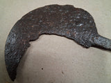 Antique Early European Hand Forged Iron Sickle Blade Long Tang Medieval Relic