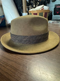Vintage Olive Felt Fedora Hat with Plaid Band for Unisex Adults - Pre-owned
