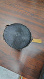 Vintage 1960s Black Straw Pillbox Hat Textured Mesh Grid Ribbon Bow Cocktail