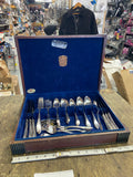 Vintage Wm Rogers Son Vintage Silverplate Flatware Set Wood Chest Box Silverware