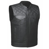 Black Diamond Men's Club style Leather Motorcycle Vest LARGE