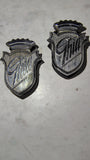 Vintage Ford Ghia Emblem Badges Red Blue Shield Crest Cast Crown OEM Pair