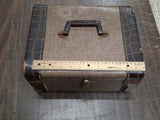 Vtg Suitcase Set 2pc Tweed Nested Luggage Faux Alligator Trim Mid Century Old