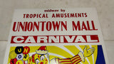 1960s-70's Uniontown Mall Carnival Poster Triangle Printing Style 521 Clown RARE
