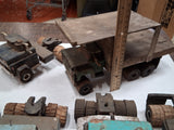Vtg Handmade Wood Toy Trucks Lot Semi Tractor Trailer Dump Tow Folk Art Carved