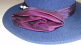 Vintage Betmar NY Wool Felt Wide Brim Hat  Blue Purple Satin Pearl Accent