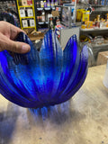 Vintage Lotus Cobalt Blue Textured Glass Bowls Blenko Style 15 petal mid modern