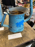 Vintage Blue Metal Oil Can Flexible Spout Taos New Mexico Bear Handpainted Art