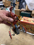 vintage 50s German "Arabian" wind-up harness racing trotter Sulky toy Box Minty