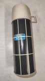 1970's Thermos Black Plaid Grid Vacuum Bottle Cup 2240 Stopper 722