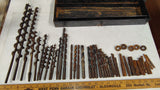 Vintage Auger Brace Bits Machinist Tap Die Combo Lot Black Metal Organizer Box