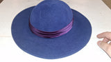 Vintage Betmar NY Wool Felt Wide Brim Hat  Blue Purple Satin Pearl Accent