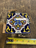 50'S Italian Blue Ceramic Tile 4.5" Trivet Match Box Safe Holder Table Vtg acc