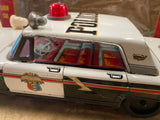 Vintage ASC Japan Tin Toy Friction Siren Police Car 9.75" Original Box 60's