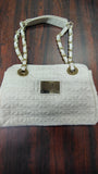 Nicole Miller Quilted White Shoulder Bag Gold Chain Link Satchel Handbag Purse