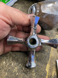 Vintage Chrome Cross Arm Faucet Handles Set Hot Cold Metal Knobs Antique sink