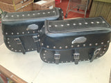 Universal Studded Black Synthetic Leather Motorcycle Saddlebags Eagle Bolt On