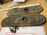 Antique Brass Federal Fan Door Mortise Lockset Plates Knob Victorian Art Deco