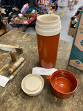 Vintage Aladdin Thermos Bottle Brown Orange Plastic Handle Cup Lid Hunter Constr