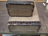 Vtg Suitcase Set 2pc Tweed Nested Luggage Faux Alligator Trim Mid Century Old