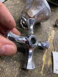 Vintage Chrome Cross Arm Faucet Handles Set Hot Cold Metal Knobs Antique sink