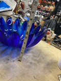Vintage Lotus Cobalt Blue Textured Glass Bowls Blenko Style 15 petal mid modern