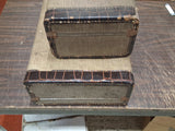 Vtg Suitcase Set 2pc Tweed Nested Luggage Faux Alligator Trim Mid Century Old
