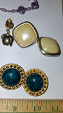 Vtg 1980s Costume Jewelry Lot Avon Enamel Clip On Earrings Purple Bead Necklace