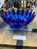 Vintage Lotus Cobalt Blue Textured Glass Bowls Blenko Style 15 petal mid modern