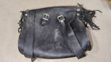 Vtg Black Leather Motorcycle Tool Bag Studded Fringe Biker Fork Handlebar Pouch