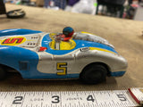 Vintage Tin Toy Race Car Friction Driver Figure Blue Silver 5 Haji Japan Mansei