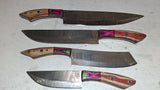 4 Pc Damascus Steel Kitchen Chef Knife Set Mosaic Pins Wood Handle Full Tang