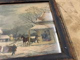 Currier Ives Winter Prints Framed Home to thanksgiving Vintage Painting Antique