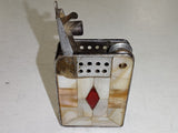 Vtg 1950s Mother Pearl Mosaic Lift Arm Lighter Red Diamond Inlay Japan Art Deco