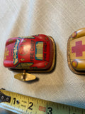 Vintage Russ Berrie Wind-Up F.D. Fire Chief Ambulance Toy Car - Tin Japan Lot!