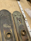 Antique Brass Federal Fan Door Mortise Lockset Plates Knob Victorian Art Deco
