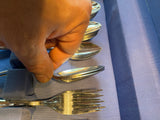 Vtg Stainless Steel Silverware Set Wooden Box Insico Mid modern 50's Flatware