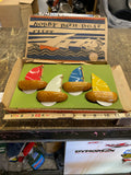 Early Bobby Bath Boat Fleet - Wooden Toy Sailboats Set 40's V RARE ORIGINAL BOX