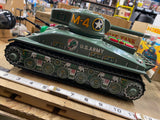 Vintage Taiyo M-4 Sherman Combat Tank battery-operated litho tin toy Japan Box