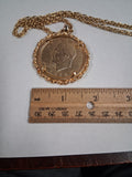 Vtg 1972 Eisenhower Ike Dollar Coin Pendant Necklace Gold Tone Rope Bezel 24"